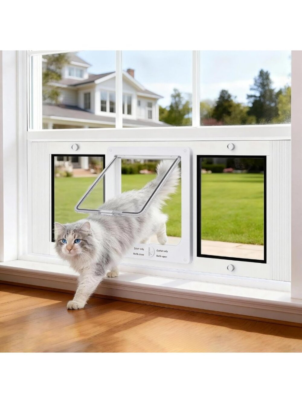 Adjustable Cat Door for Windows 27''-32'' | Magnetic Closure, Aluminum Frame